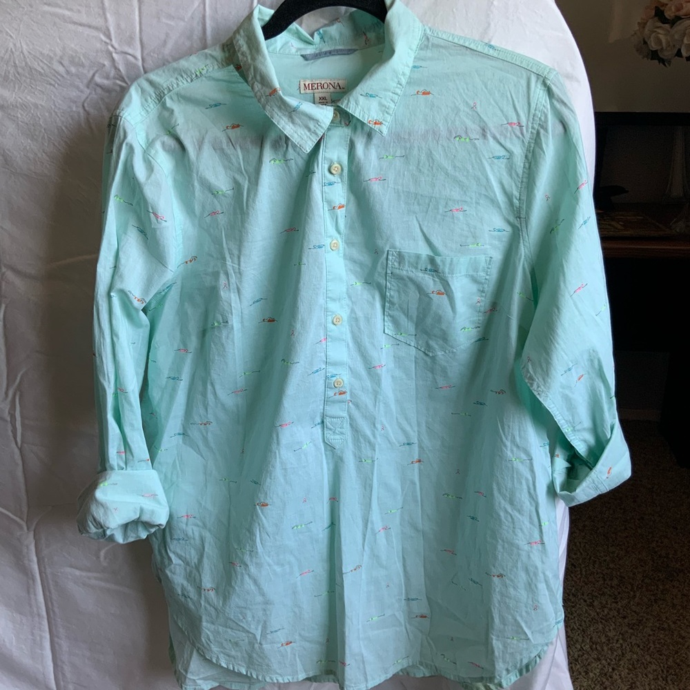 Merona Mint Teal Preppy Swimmers Popover Top